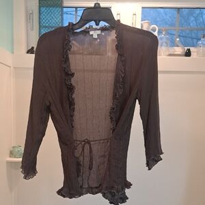 J.Jill Semi-sheer ruffle trim top